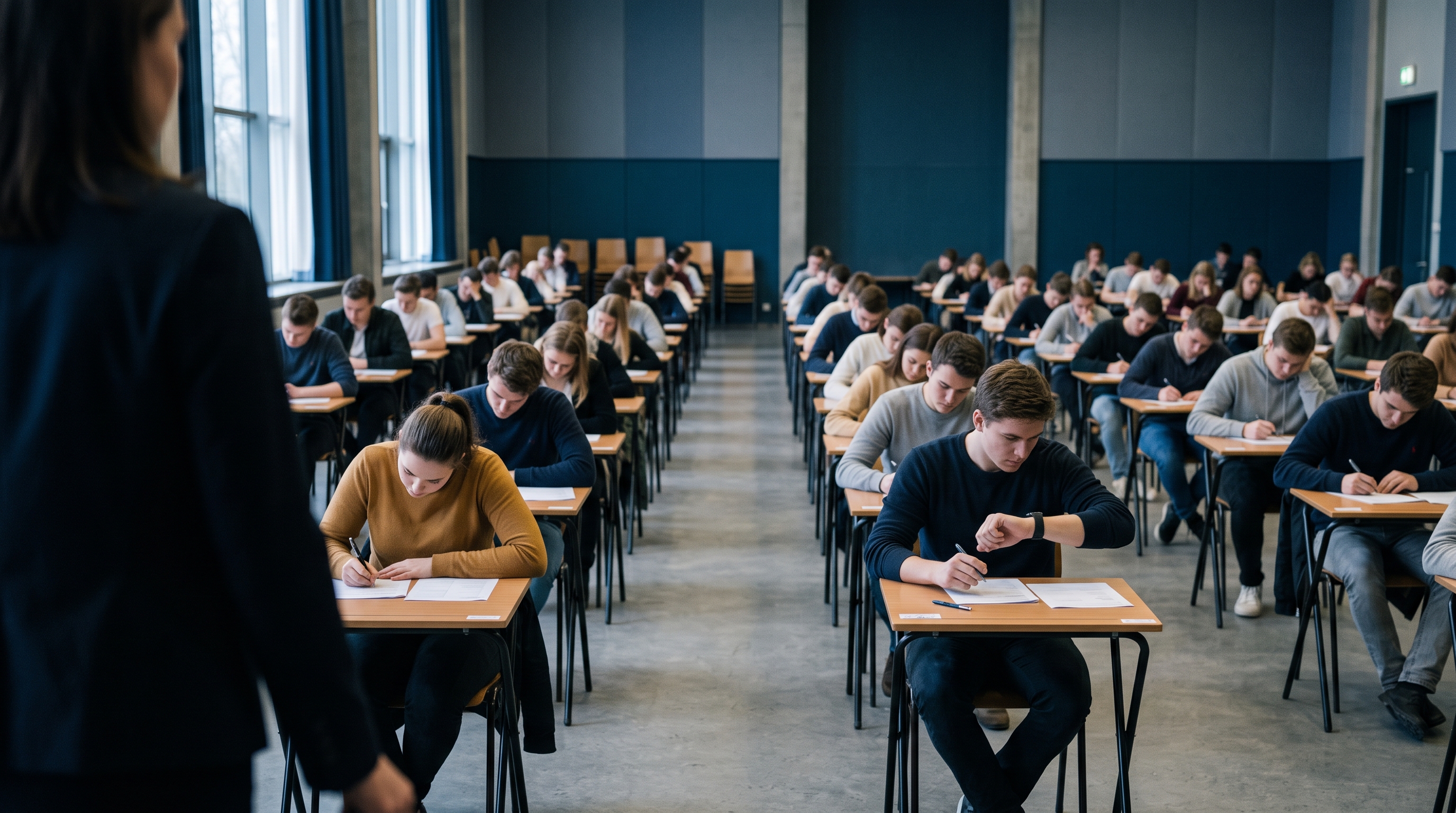 Surveillant d'examen observant une salle pour prévenir la triche